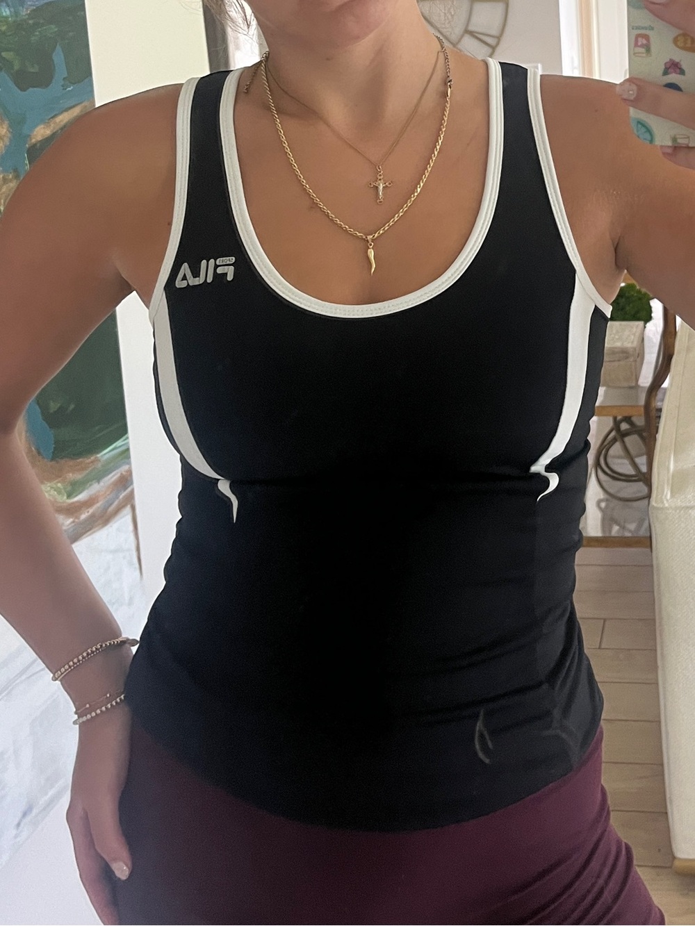 Vintage Fila Black Tank Top with White Trim